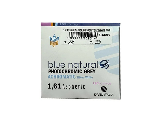 Лінзи для окулярів DIVEL ITALIA 1.61 SILKEN WHITE BLUE NATURAL + PHOTO GREY